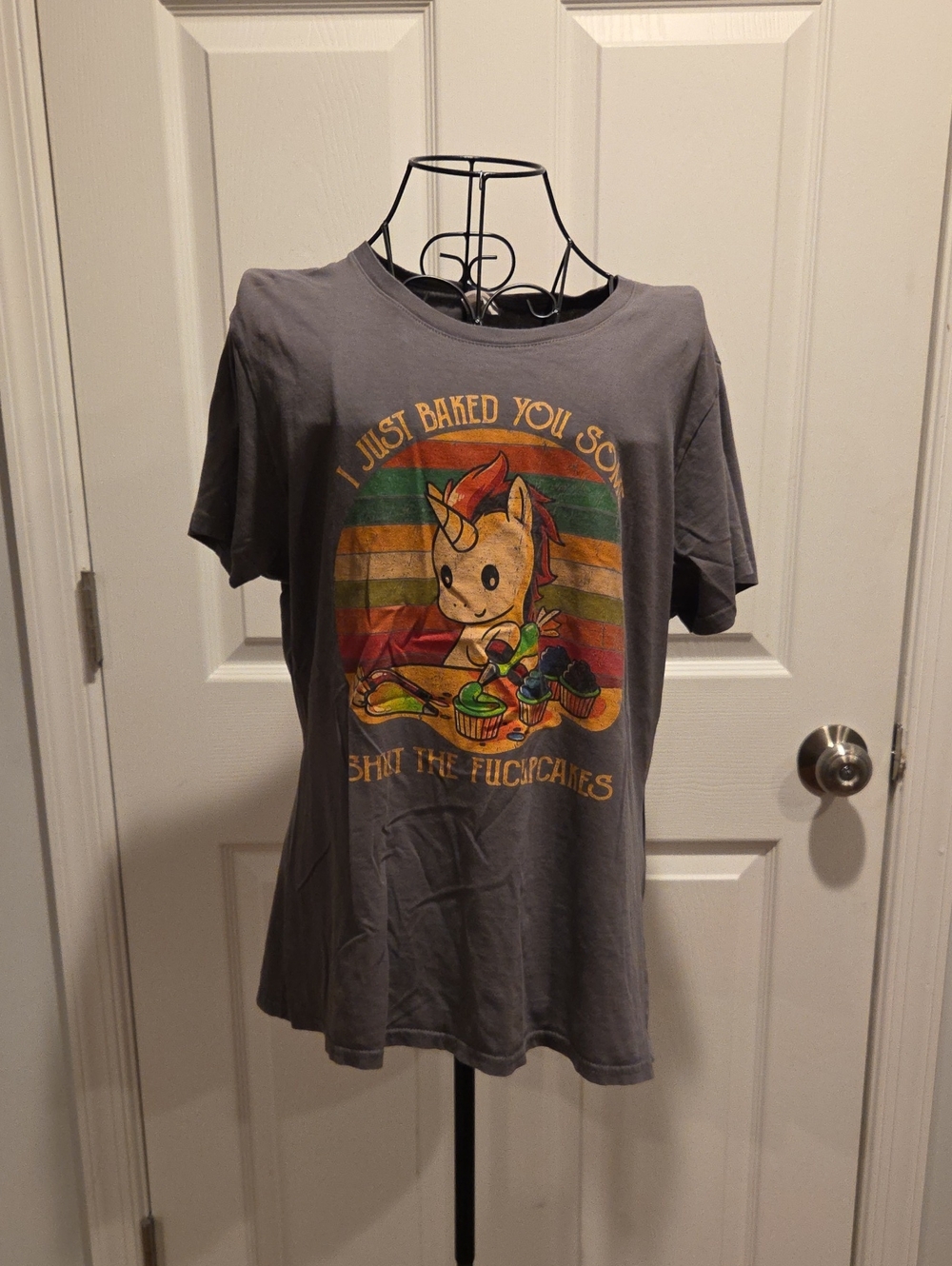 Port & Company Gray Short-Sleeve Unicorn Baked You Some Shut The Fucupcakes Tee